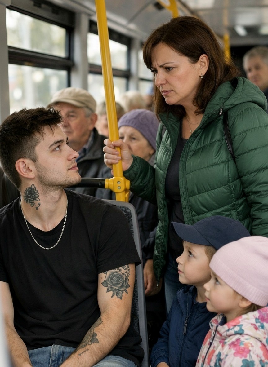 En el autobús, una mujer con dos niños inició un escándalo y exigió a un joven que le cediera su asiento, pero de repente el joven hizo algo que dejó paralizados a todos los pasajeros.