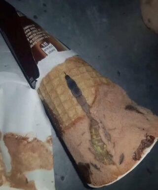 Hoy, mi hija abrió su helado de chocolate favorito, el mismo que come casi todos los días después de la escuela. Todo estaba como siempre: un cono crujiente, un aroma dulce, una suave capa de chocolate encima. Pero unos segundos después, la oí decir sorprendida: “¡Mamá, mira qué es esto!”. Me acerqué y vi algo extraño y oscuro dentro, como un trozo de envoltorio o caramelo. Al principio, pensamos que era solo un defecto, luego que tal vez se había metido un trozo de chocolate. Pero mi hija, siempre curiosa, decidió rebuscar con cuidado con una cuchara. Un momento después, gritó. Dentro, justo debajo del chocolate, vimos…