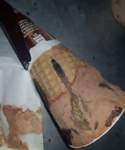 Hoy, mi hija abrió su helado de chocolate favorito, el mismo que come casi todos los días después de la escuela. Todo estaba como siempre: un cono crujiente, un aroma dulce, una suave capa de chocolate encima. Pero unos segundos después, la oí decir sorprendida: “¡Mamá, mira qué es esto!”. Me acerqué y vi algo extraño y oscuro dentro, como un trozo de envoltorio o caramelo. Al principio, pensamos que era solo un defecto, luego que tal vez se había metido un trozo de chocolate. Pero mi hija, siempre curiosa, decidió rebuscar con cuidado con una cuchara. Un momento después, gritó. Dentro, justo debajo del chocolate, vimos…