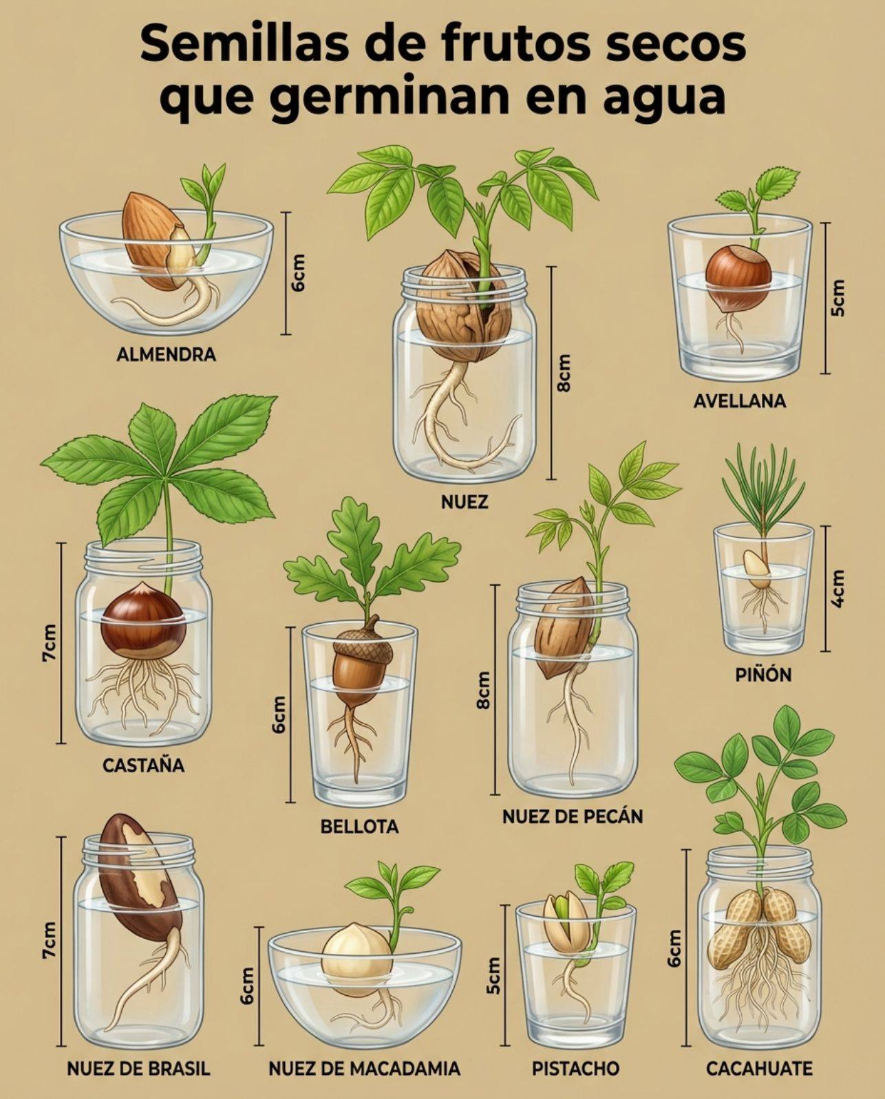 Semillas de frutos secos que germinan en agua