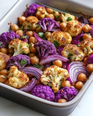 Garbanzos y coliflor asados ​​con cebolla roja