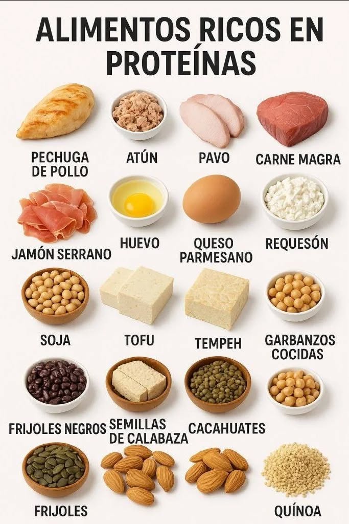 Los 20 alimentos con mayor contenido proteico (por cada 100 g) de origen animal y vegetal