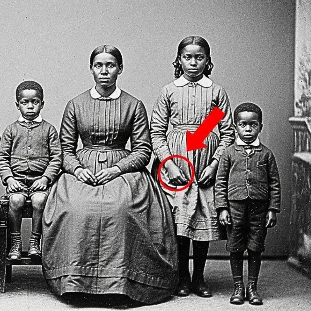 Esta es una sencilla foto familiar de 1872, pero fíjense bien en la mano de la hermana.