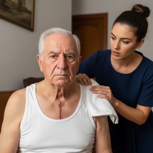 Estaba bañando a mi suegro, incapaz de moverse, cuando al quitarle la camisa me quedé inmóvil: recordé las advertencias de mi esposo antes de viajar y por fin comprendí por qué siempre temía que yo entrara en la habitación de su padre…