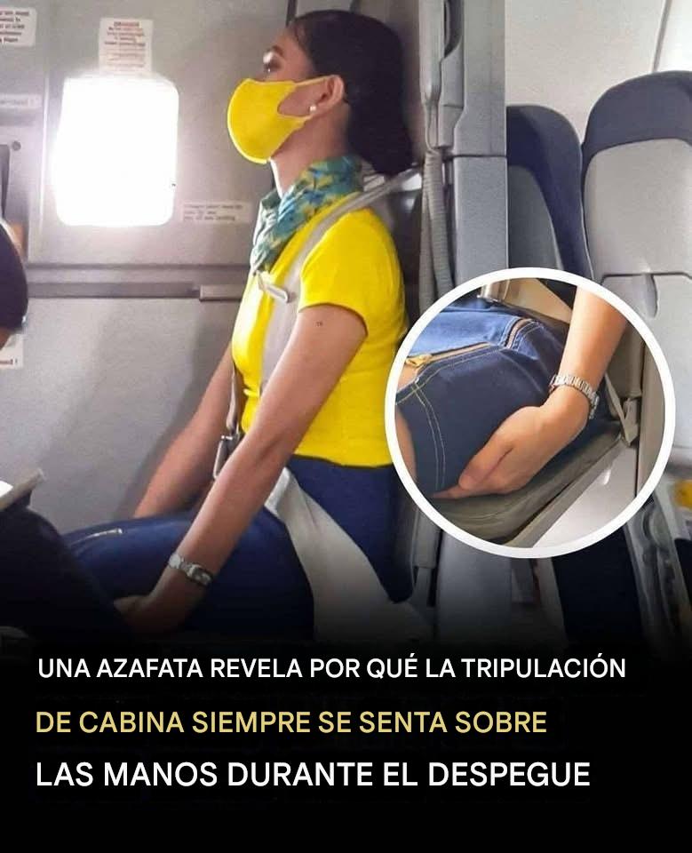 Una azafata explica la inesperada razón por la que la tripulación de cabina mantiene las manos debajo de los muslos durante el despegue y el aterrizaje.