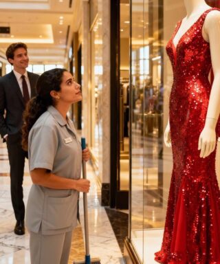 Después de 7 años de divorcio, encontró a su ex esposa trabajando como limpiadora, mirando en silencio un vestido de un millón de dólares detrás del escaparate de la tienda.