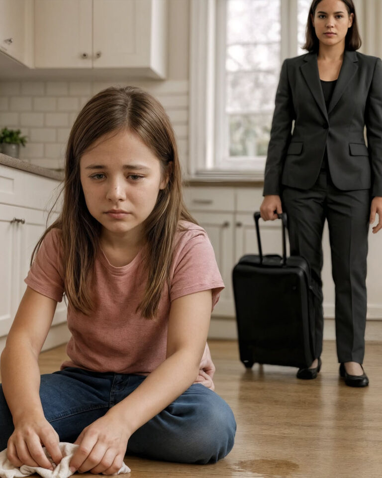 «Regresé de viaje un día antes y encontré a mi hija de nueve años, sola, a cuatro patas, limpiando el suelo de la cocina porque mis suegros pensaban que «necesitaba disciplina».»
