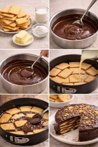 Tarta de Galletas, Flan y Chocolate