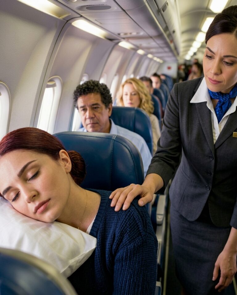 Ella estaba durmiendo en el camarote 8A cuando el capitán preguntó si había algún piloto de combate a bordo.