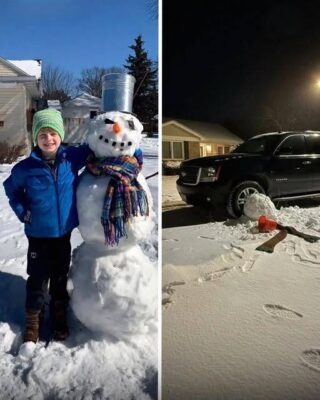 Mi hijo construyó un muñeco de nieve, nuestro vecino lo atropelló con su coche; lo que sucedió después me dejó impactado.