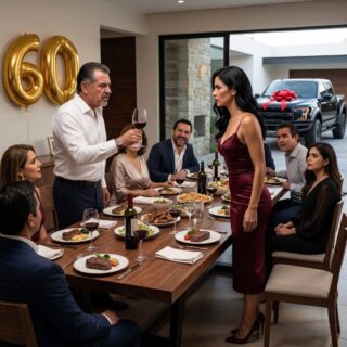 Mi padre tenía una camioneta nueva que yo le había regalado por su cumpleaños número 60. Durante la cena, levantó su copa y dijo: “Por mi hija idiota, que intenta comprar amor con dinero.” Todos se rieron. Yo simplemente me levanté, sonreí y me fui sin decir una palabra. A la mañana siguiente, su entrada estaba vacía. Mi teléfono explotó con 108 llamadas perdidas.