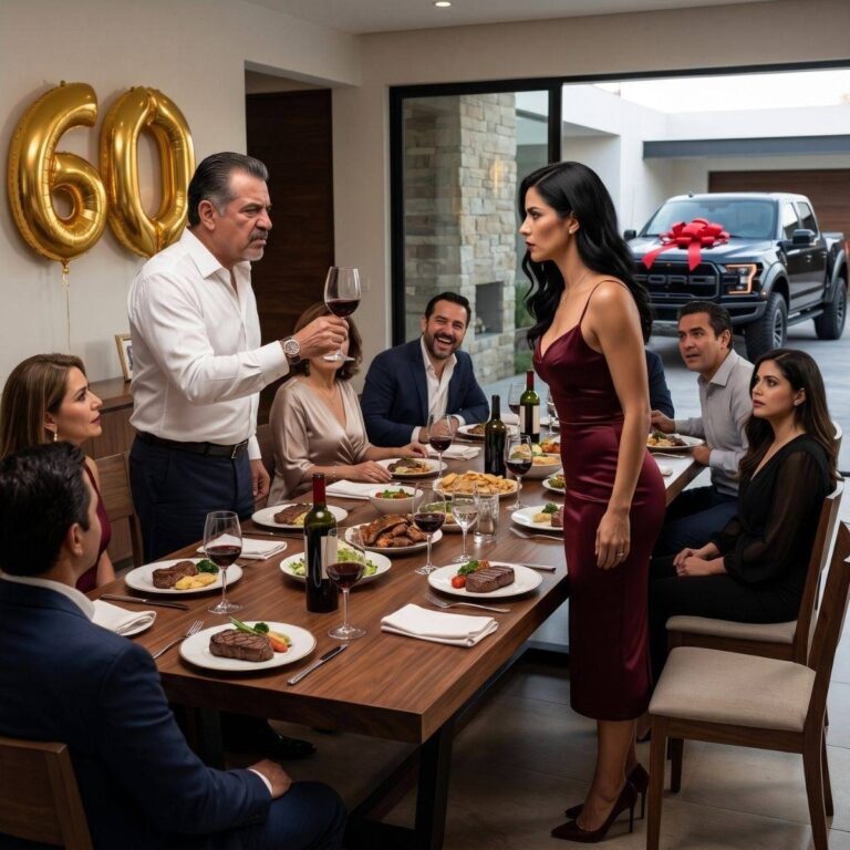 Mi padre tenía una camioneta nueva que yo le había regalado por su cumpleaños número 60. Durante la cena, levantó su copa y dijo: “Por mi hija idiota, que intenta comprar amor con dinero.” Todos se rieron. Yo simplemente me levanté, sonreí y me fui sin decir una palabra. A la mañana siguiente, su entrada estaba vacía. Mi teléfono explotó con 108 llamadas perdidas.
