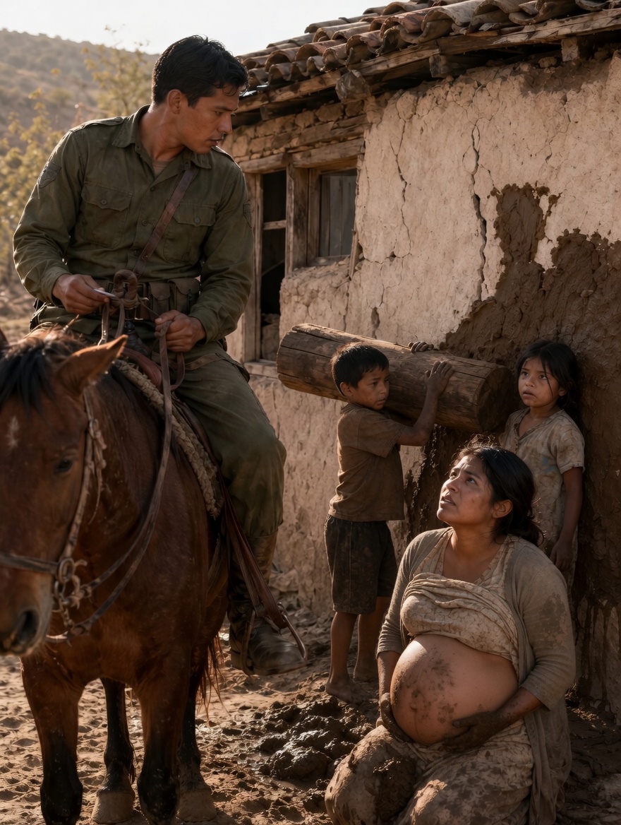 UN JOVEN RECIÉN SALIDO DEL SERVICIO MILITAR DETUVO SU CABALLO AL VER A UNA MUJER EMBARAZADA Y A DOS NIÑOS TAPANDO CON BARRO LOS HUECOS DE SU CASA… PERO LO QUE LO HIZO BAJARSE NO FUE LA ESCENA, SINO LA PREGUNTA DE LA MUJER: “¿SABE SI MI ESPOSO SIGUE VIVO O YA MURIÓ?”