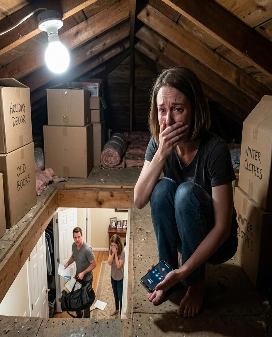 Mi hermana me llamó a medianoche y me susurró: “Apaga cada luz. Ve al ático. No se lo digas a tu marido”. Pensé que estaba perdiendo la cabeza, hasta que miré a través de las tablas del piso…