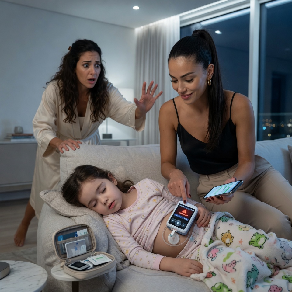Mi hermana tocó la bomba de insulina de mi hija mientras dormía y luego se burló: “Fue divertido verte entrar en pánico”… pero una cámara grabó todo.