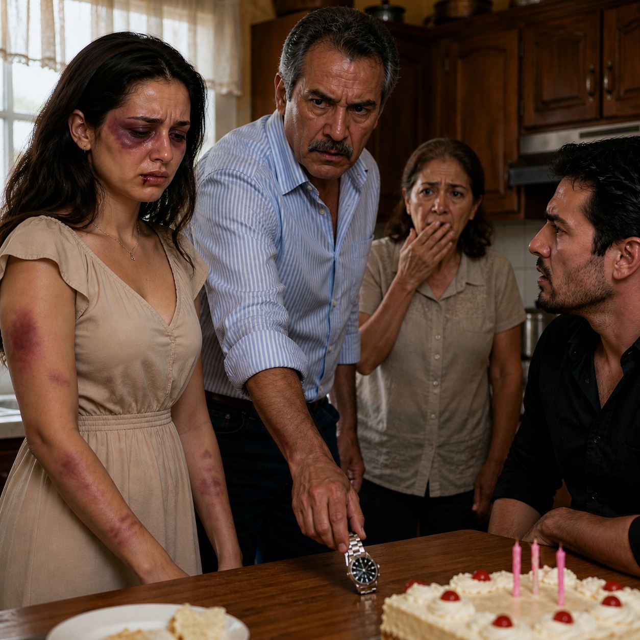 Mi marido se jactó de haberme pegado en mi cumpleaños — luego mi padre se quitó el reloj y hizo que toda su familia se arrastrara pidiendo piedad