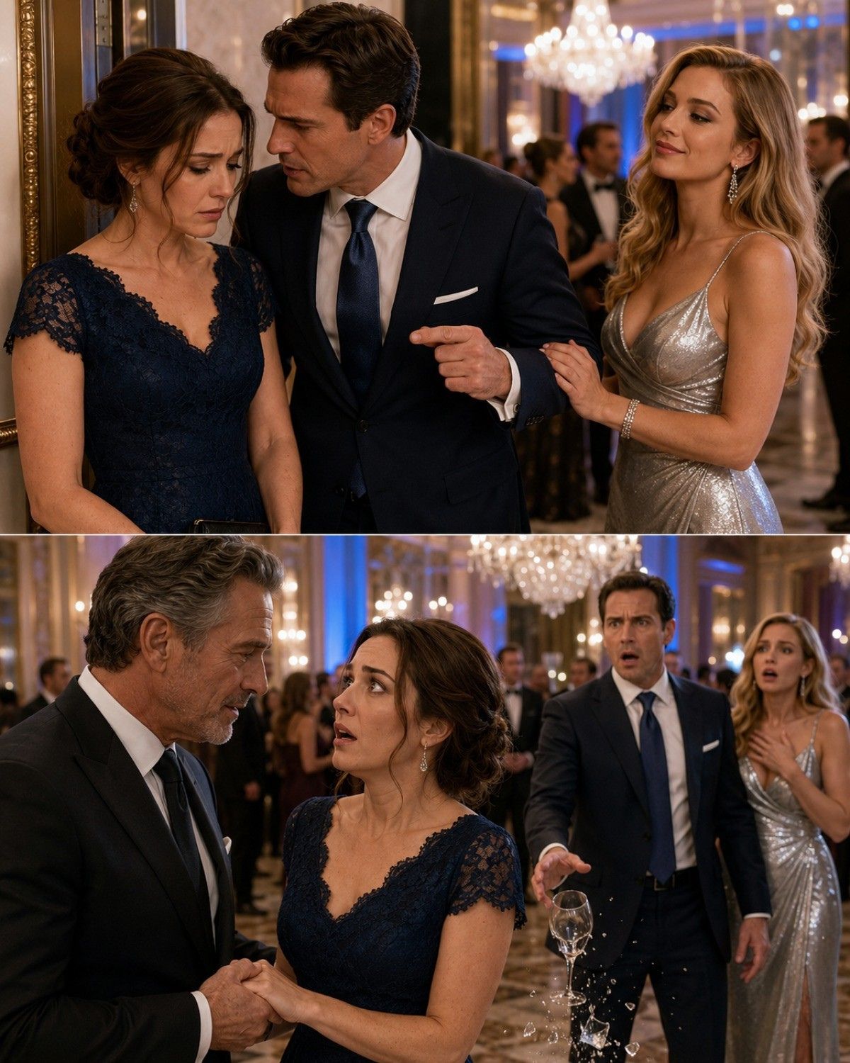 Mi esposo me obligó a esconderme en la fiesta de su jefe… hasta que el multimillonario entró, me miró y dijo: “Te he buscado durante 30 años.”